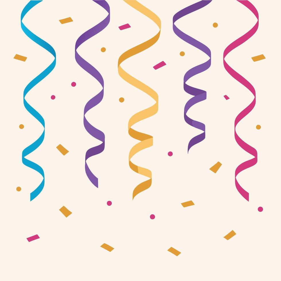 Golden and Multicolor Ribbons with Confetti Background vector