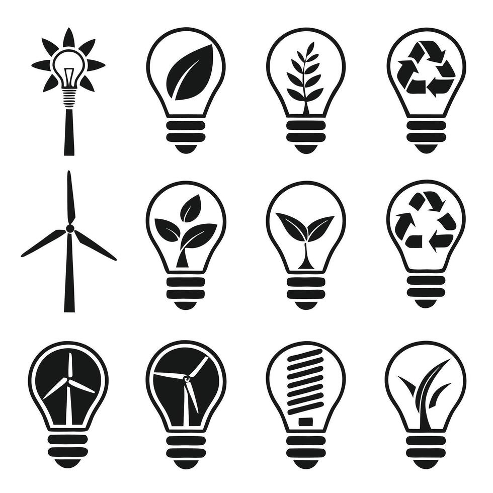 Set of Energy Saving Symbols for Green Initiatives vector