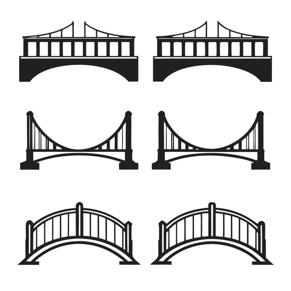 Set of Black Bridge Icons vector