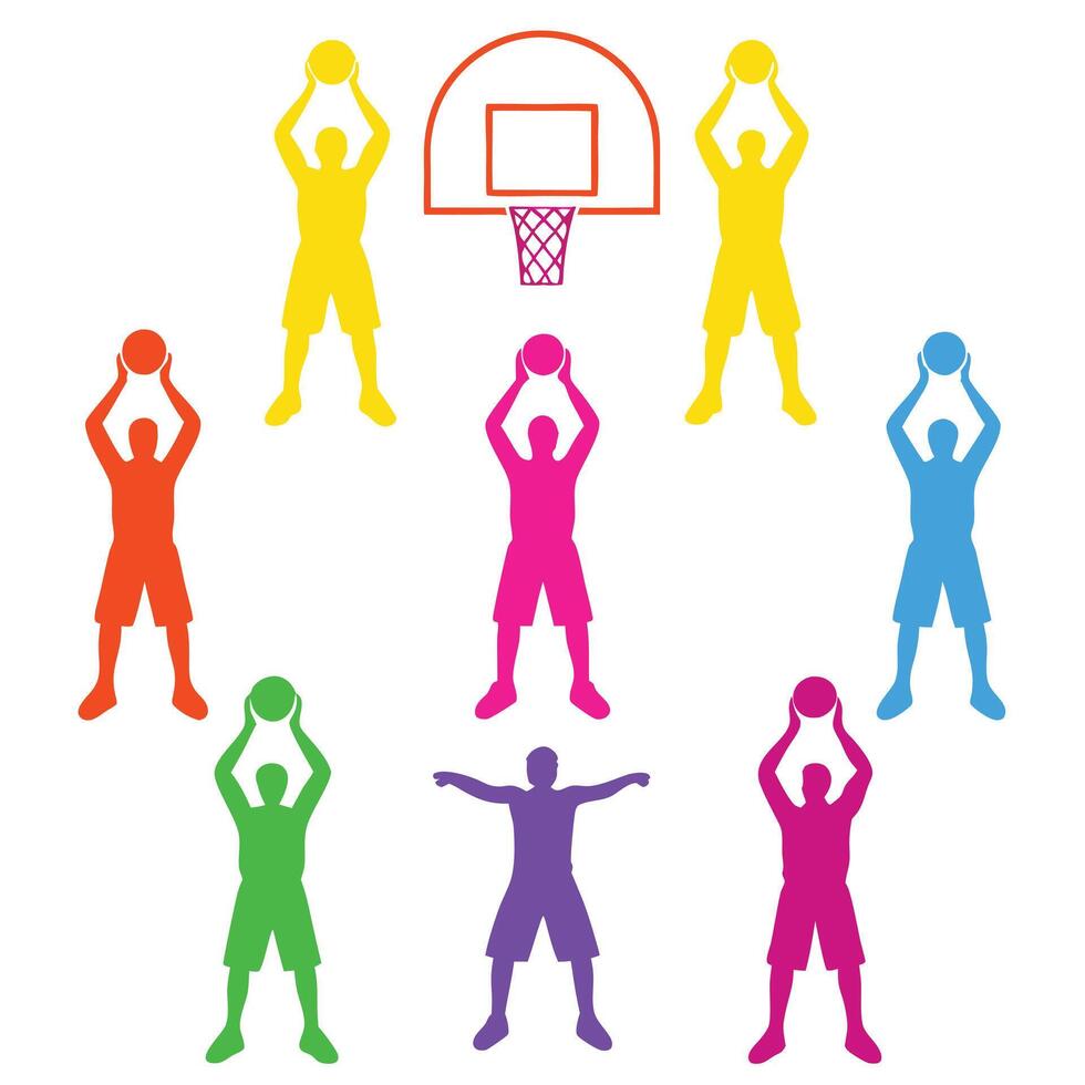 Multicolor Basketball Players in Motion Digital Art vector
