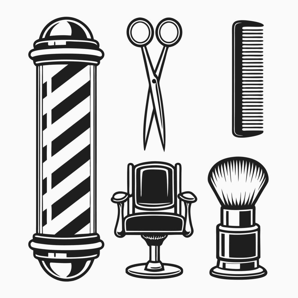 Professional Barber Elements in Black vector