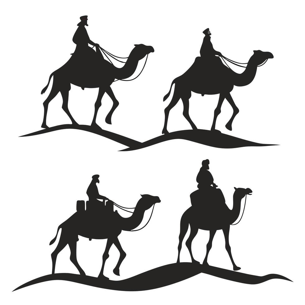 Silhouette Set of Riders on Camels vector