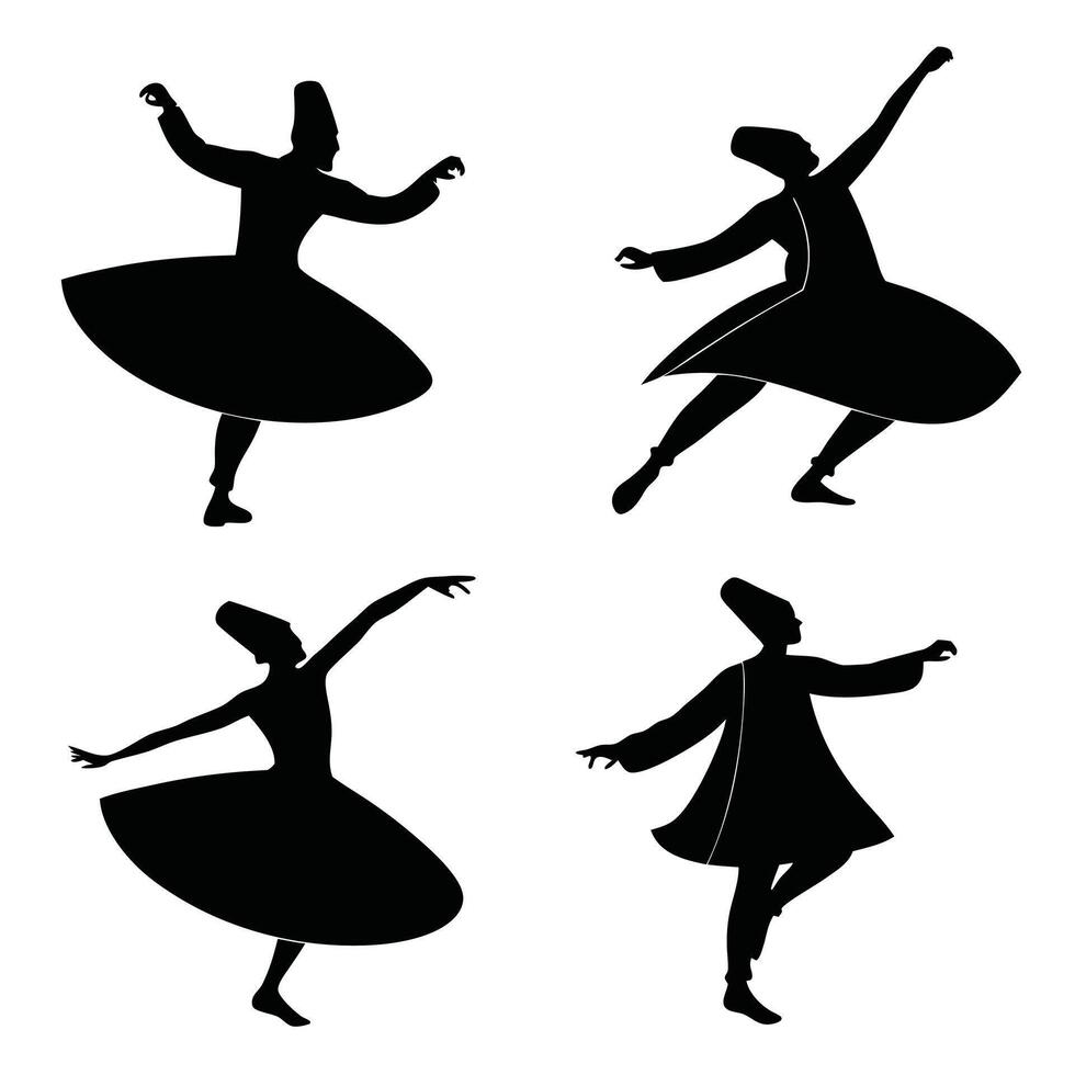 Expressive Sufi Dance Poses in Silhouette vector