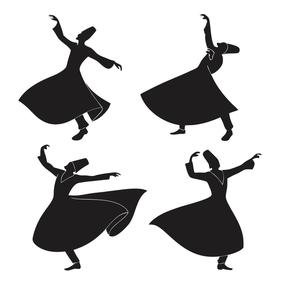 Elegant Black Silhouettes of Sufi Dancers vector
