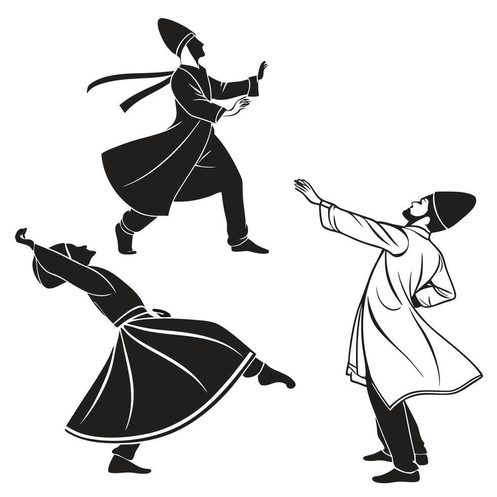 Black Silhouette Art of Sufi Dance vector