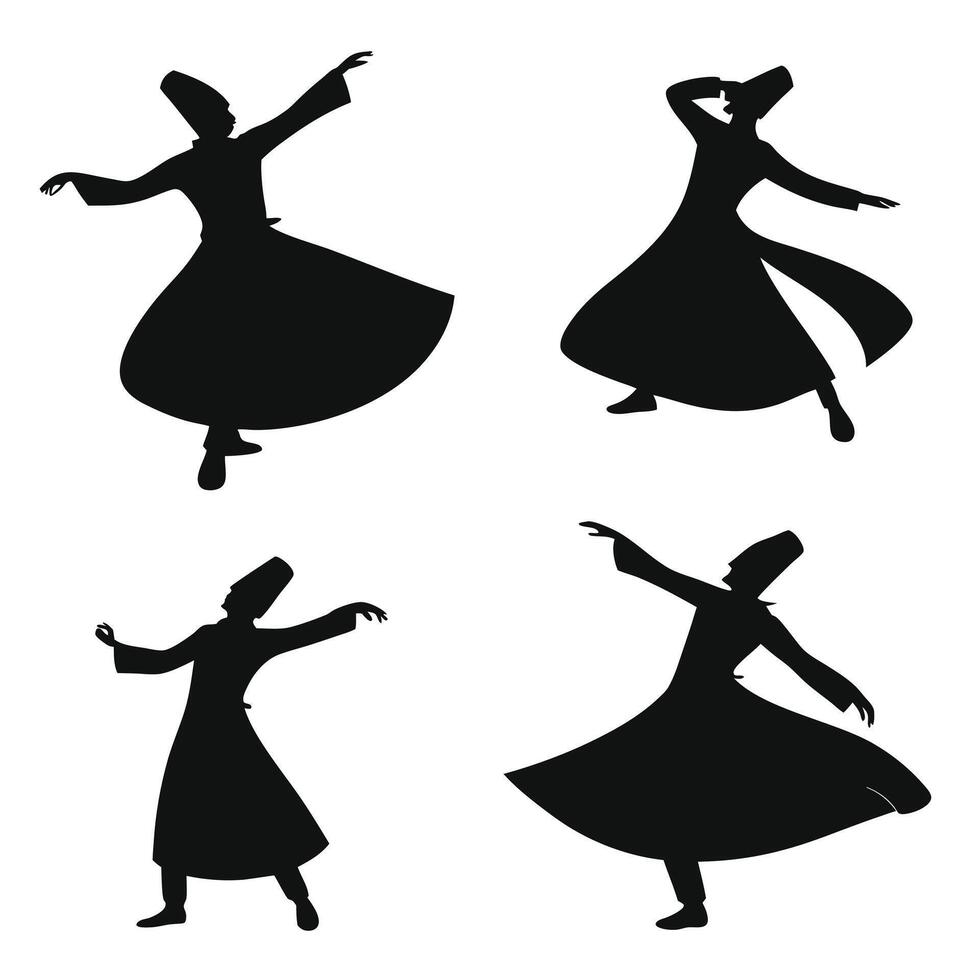 Black Silhouettes of Mystical Sufi Dancers vector