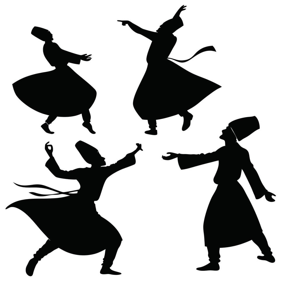 Artistic Black Silhouettes of Sufi Dancers vector