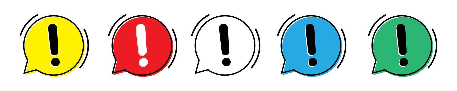 Speech bubble with exclamation mark icon. Set of colored attention signs. Exclamation mark icon. vector