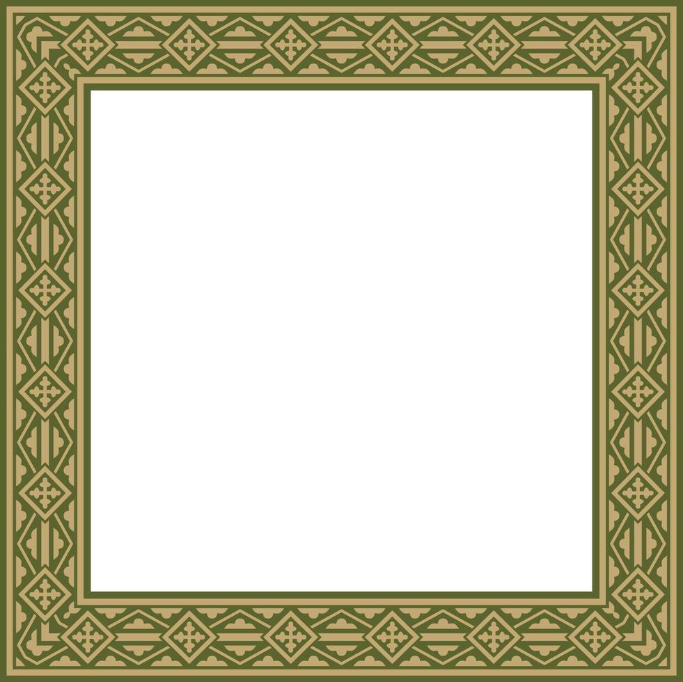 gold with green square classic renaissance ornament. Rectangle, european border, revival frame vector