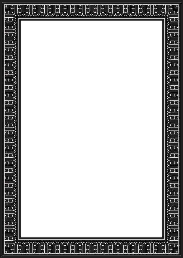 black monochrome square Egyptian ornament. Rectangle, frame, ancient Egypt.Pattern of lotus flowers vector