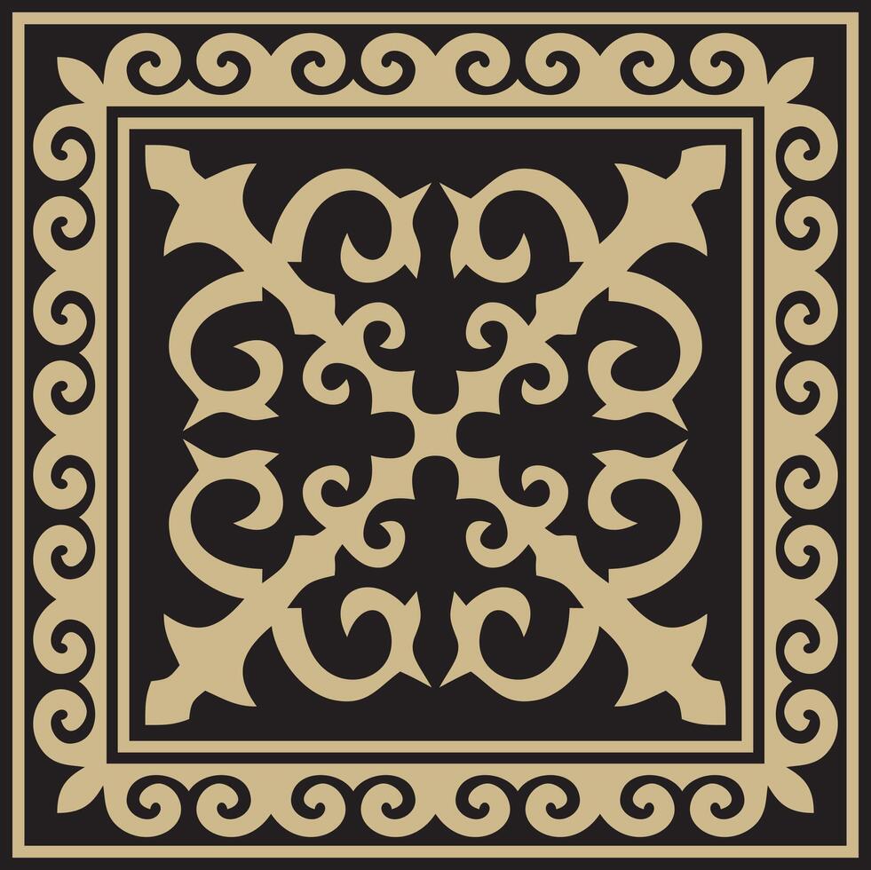 golden with black Square Kazakh national ornament. Ethnic pattern of the peoples of the Great Steppe vector