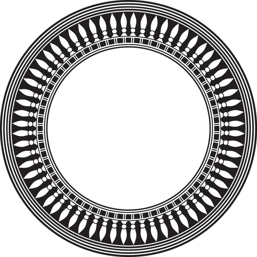 monochrome round Egyptian border. Circle ornament of ancient Africa. Pattern of lotus flowers and sun vector