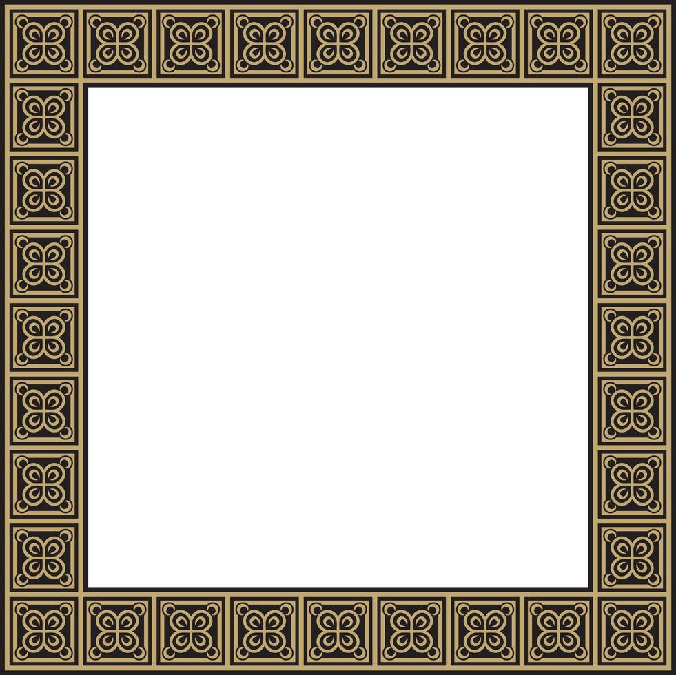 square European gold and black ornament. Rectangular pattern, circle, ring of the Middle Ages. Revival border. Decorations of palaces and church vector