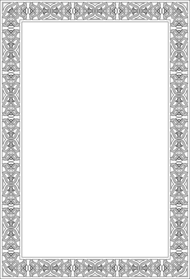 square European black outline ornament. Rectangular pattern, circle, ring of the Middle Ages. Revival border. Decorations of palaces and churches. vector