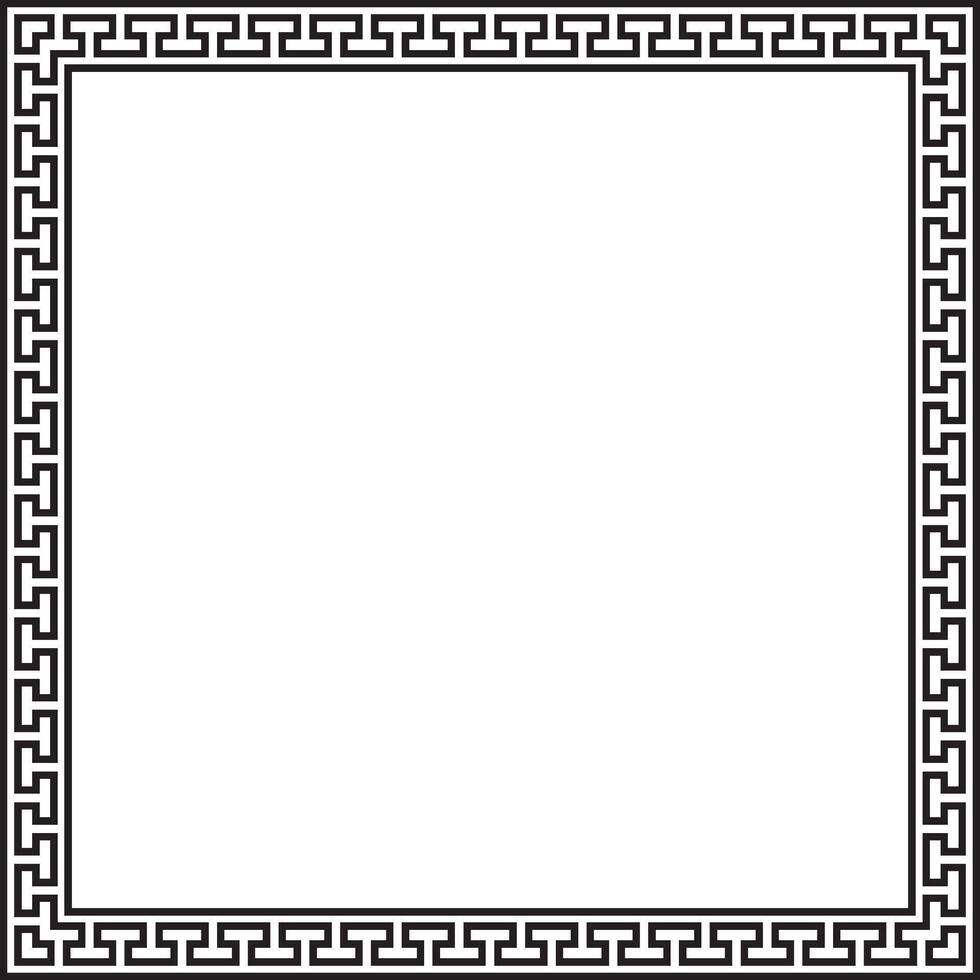 black monochrome classic Greek square ornament. Rectangle of Ancient Greece and Roman Empire. Byzantine painting of walls, floors and ceilings. vector