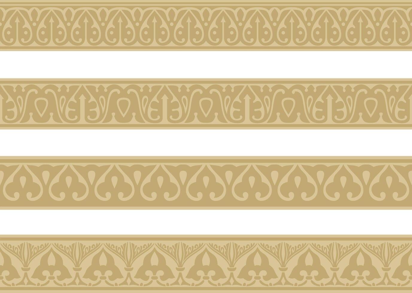ector set of golden seamless Arabic national ornaments. Endless ethnic borders, frames of eastern peoples vector