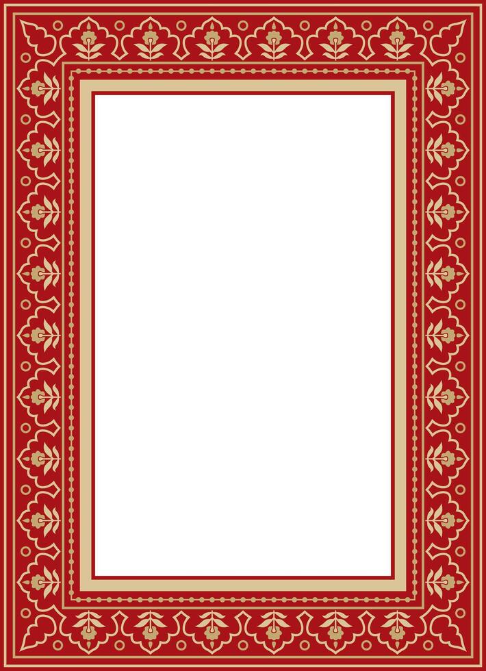 gold with red square Turkish national ornament. Ottoman border, frame. Ethnic floral rectangle, Seljuk Turks pattern. Decoration of the Sultan's palaces. vector