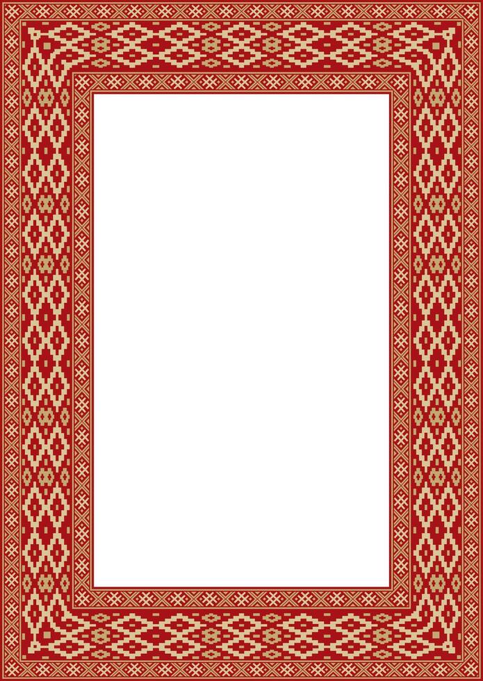 red gold square belarusian national ornament frame. Ethnic pattern rectangle of Slavic peoples, Russian, Ukrainian, Serb, Pole, Bulgarian vector