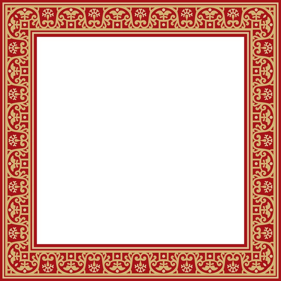 square gold with red border, frame, Pompeii. Rectangle Neopolitan ornament. Art of Ancient Rome vector