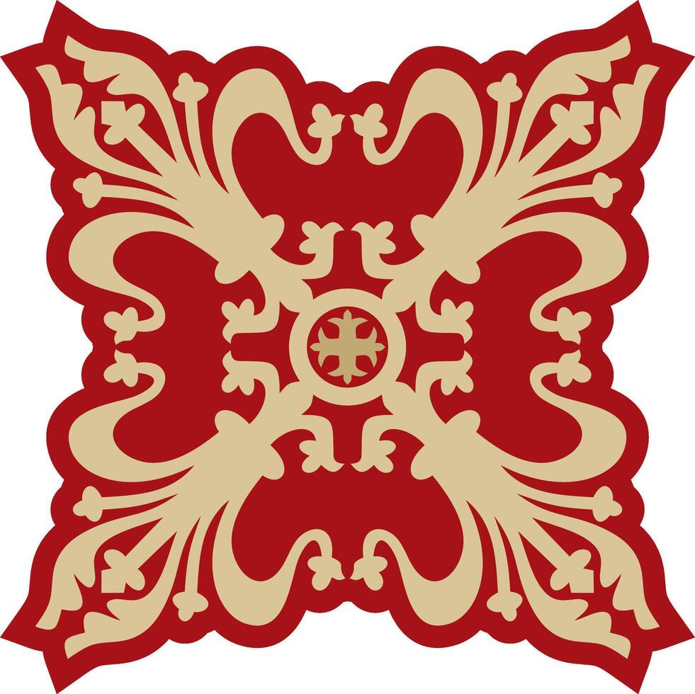 gold with red gothic ornament. Medieval European art. Traditional patterns of Catholic cathedrals vector