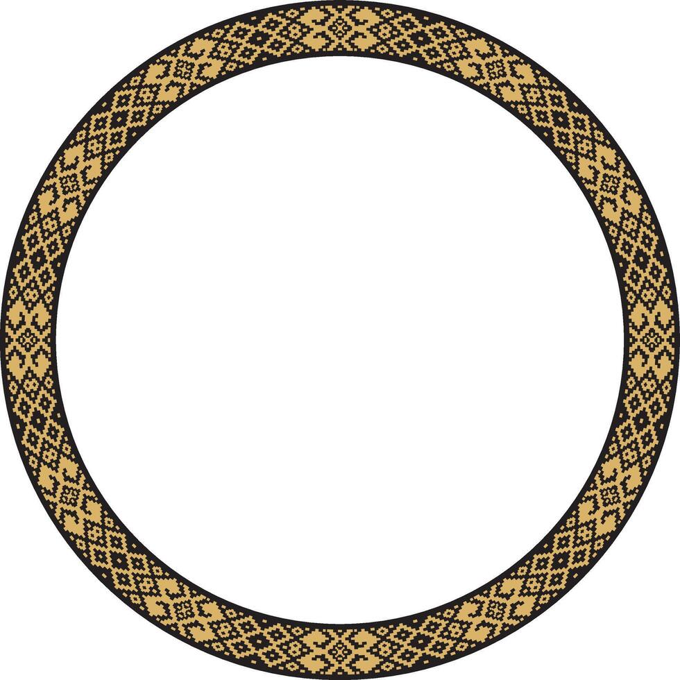 golden round Belarusian national ornament. Ethnic circle gold border, Slavic frame vector