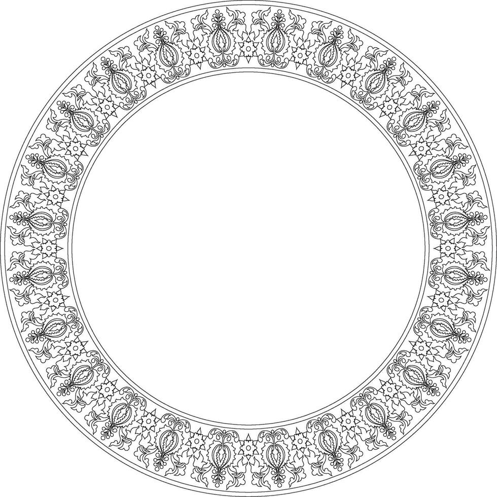 round black contour ancient Russian ornament. Slavic border, frame. Circle, ring. Painting of the royal chambers vector