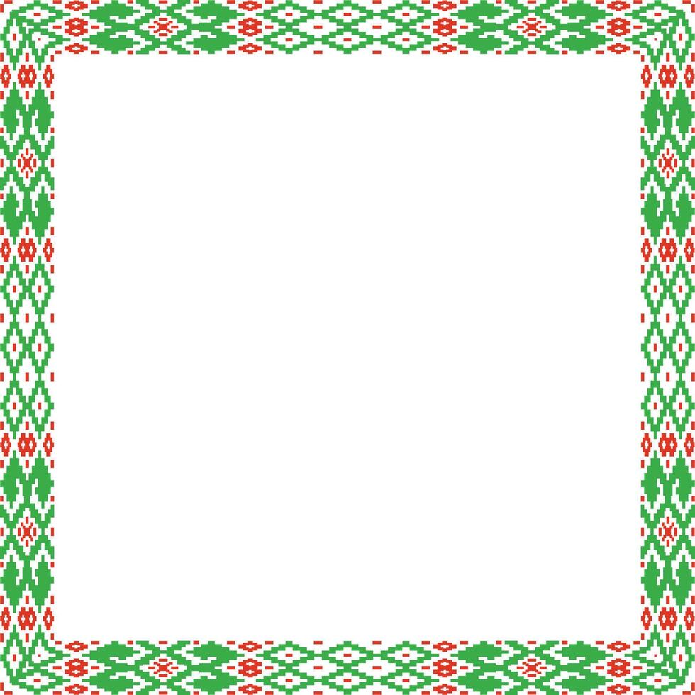 red green square belarusian national ornament frame. Ethnic pattern rectangle of Slavic peoples, Russian, Ukrainian, Serb, Pole, Bulgarian. vector