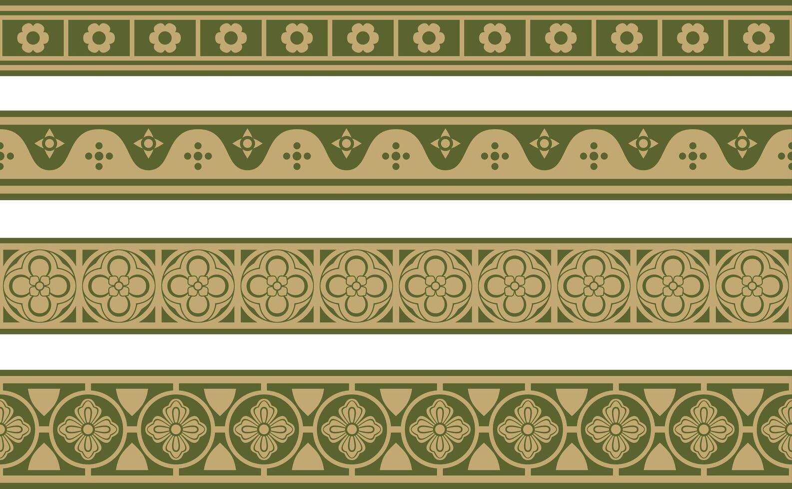 green and gold set of gothic borders. Medieval European ornament. Classic pattern of the Germans, Angles, Saxons, Franks. vector
