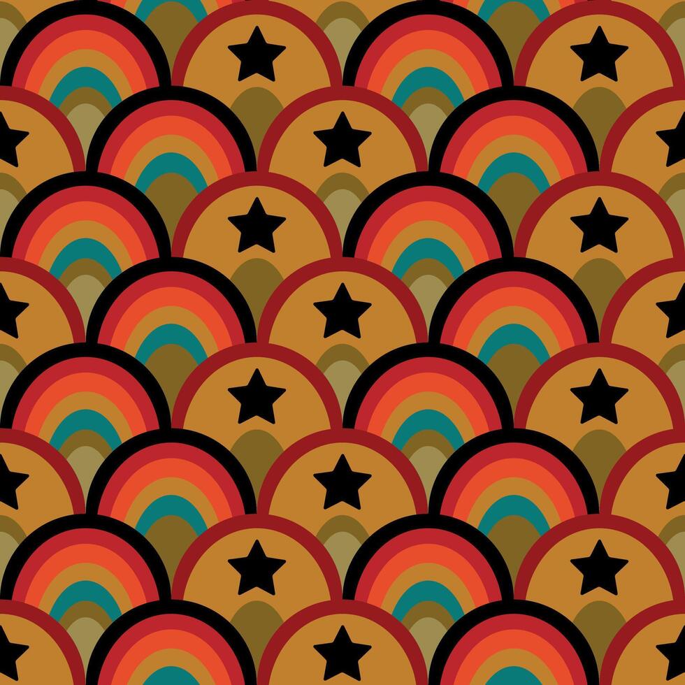 Retro pattern of scales with rainbow and star. illustration for wrapping paper, wallpaper, home decor, background, fabric vector