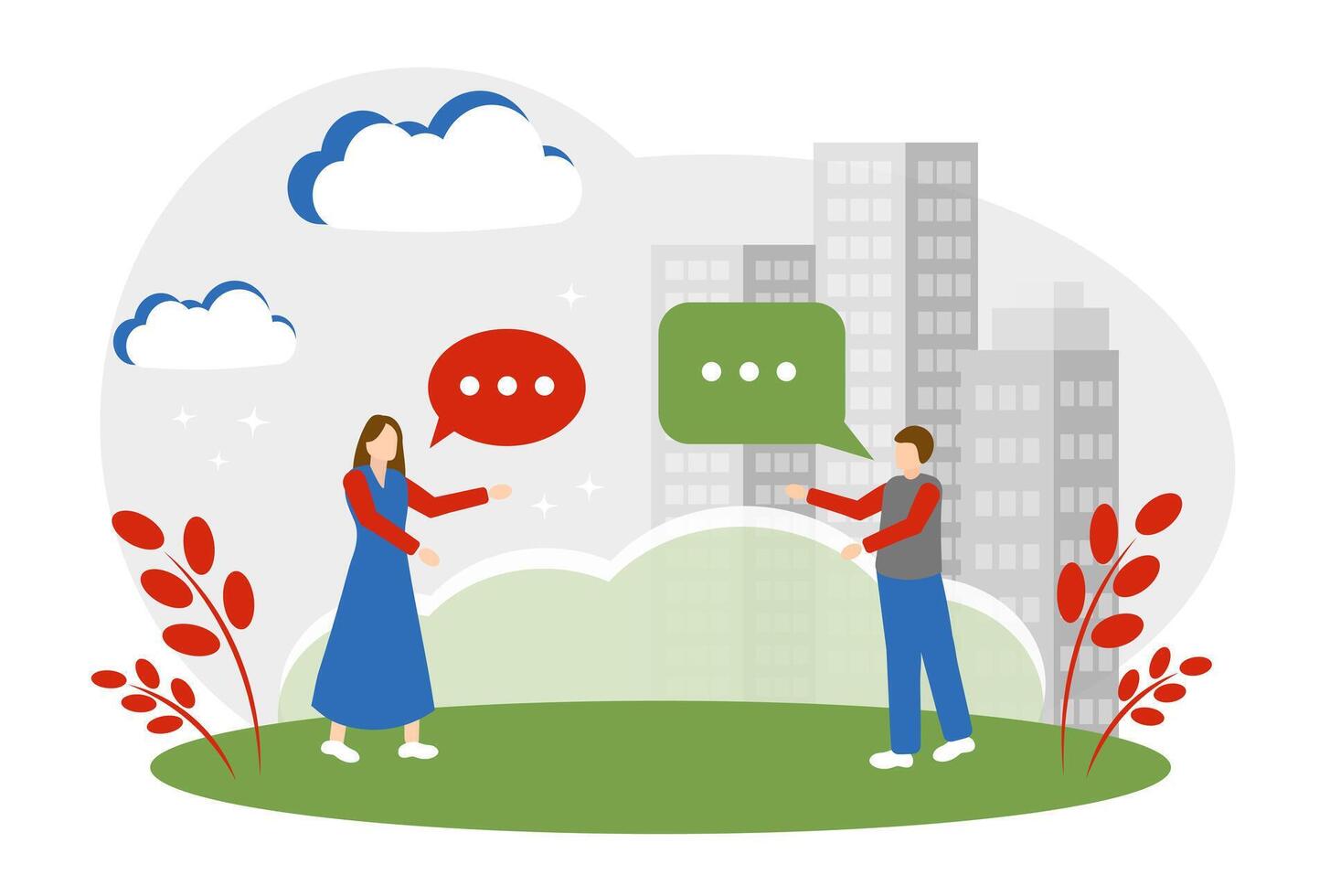 A man and a woman communicate with a friend. The concept of communication, friendship, love relationships and business connections vector