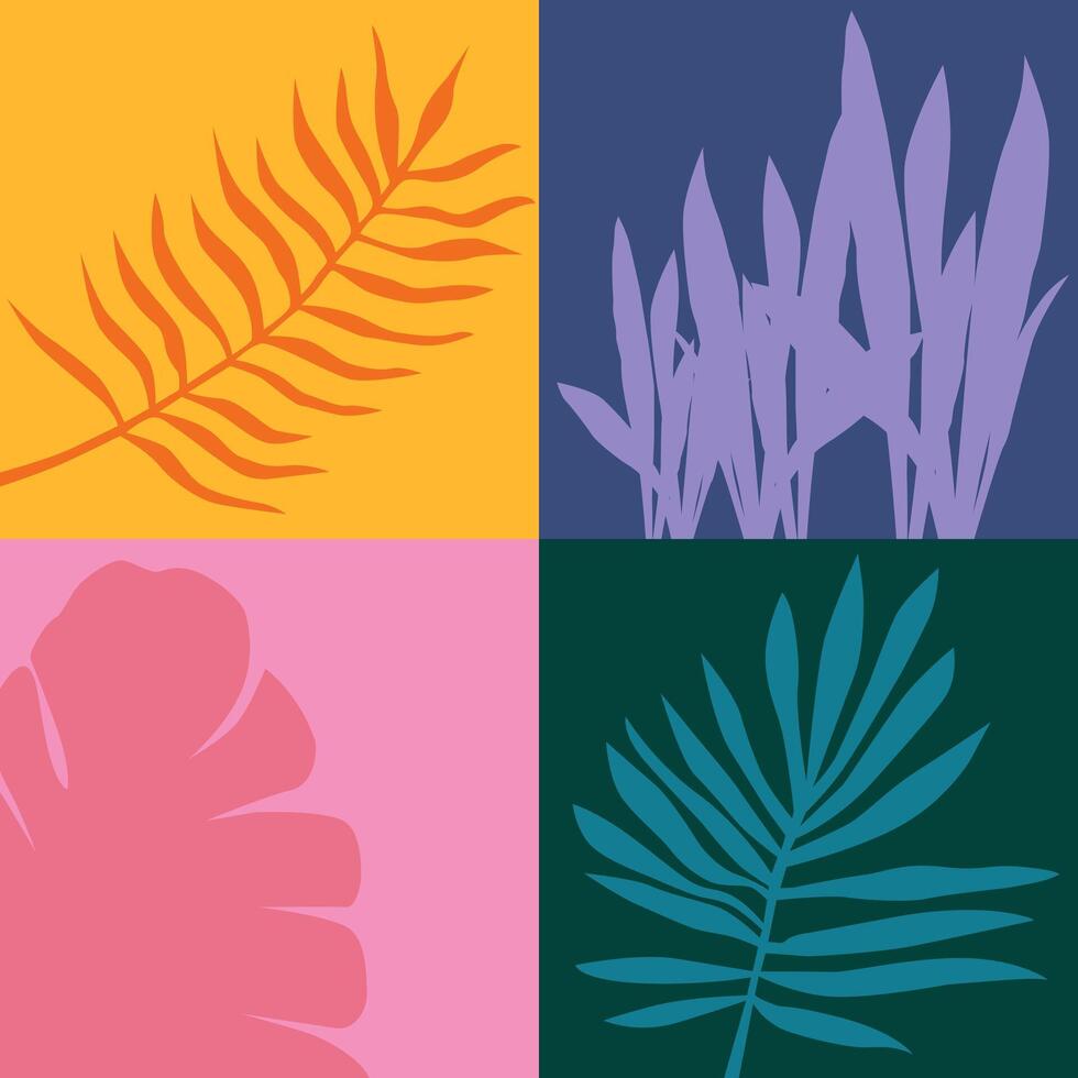 Your special design. Set of exotic tropical leaves of different types. Illustrations isolated on COLOR background. vector