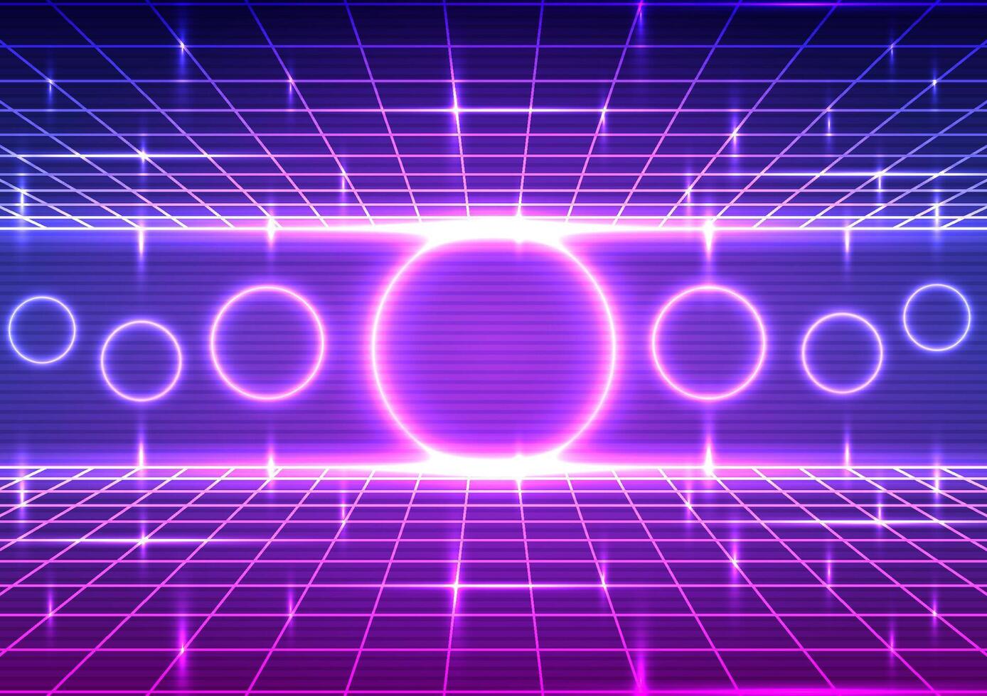 Digital retro technology background. Sci-Fi cyberpunk futuristic concept. Design for wireframe, abstract, neon, light, grid, landscapes, retro, 80s, 90s, illustration. vector