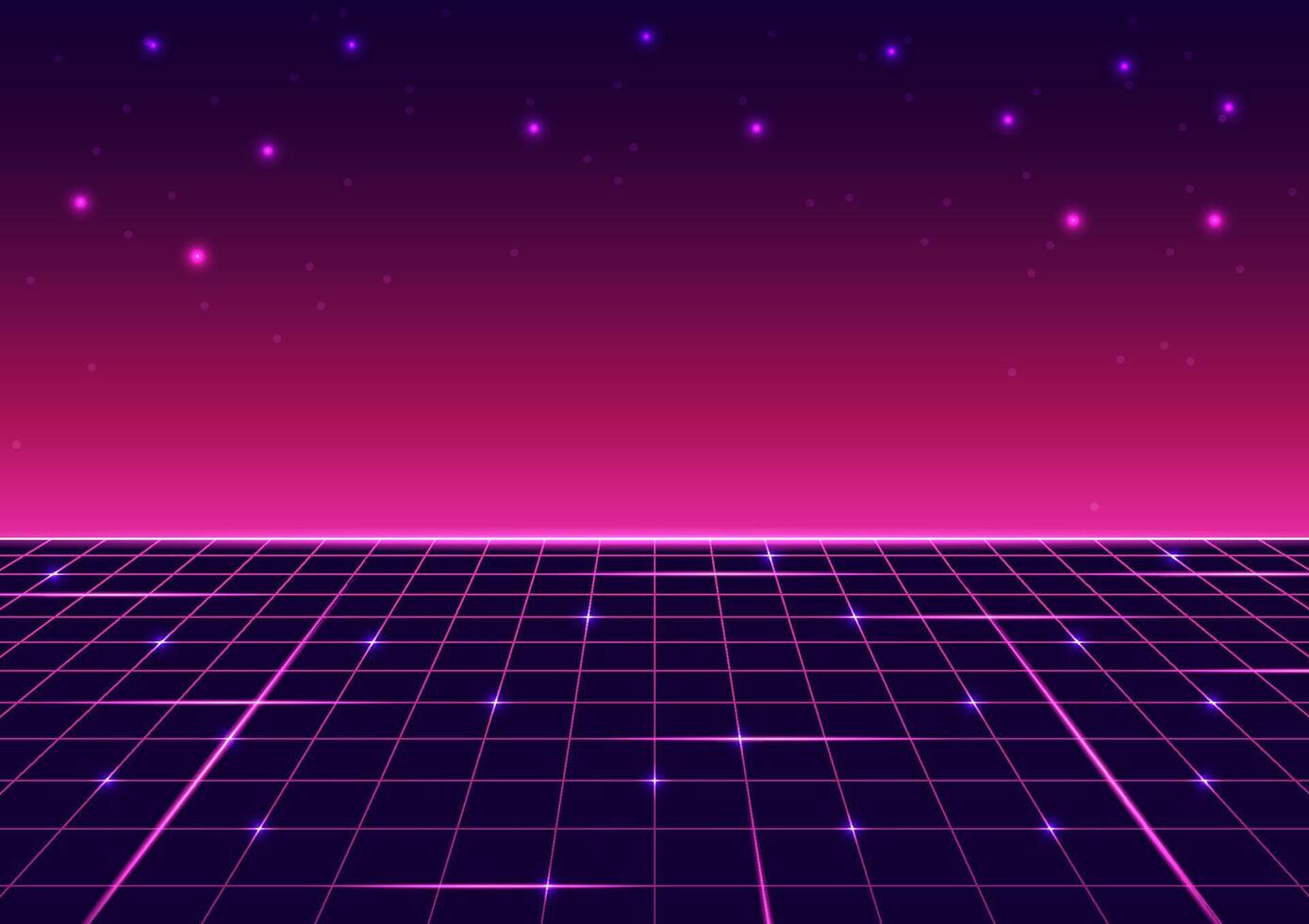 Digital retro technology background. Futuristic 80s 90s concept. Design for cyberpunk, wireframe, abstract, neon, light, grid, landscapes, Sci-Fi, retro, illustration. vector