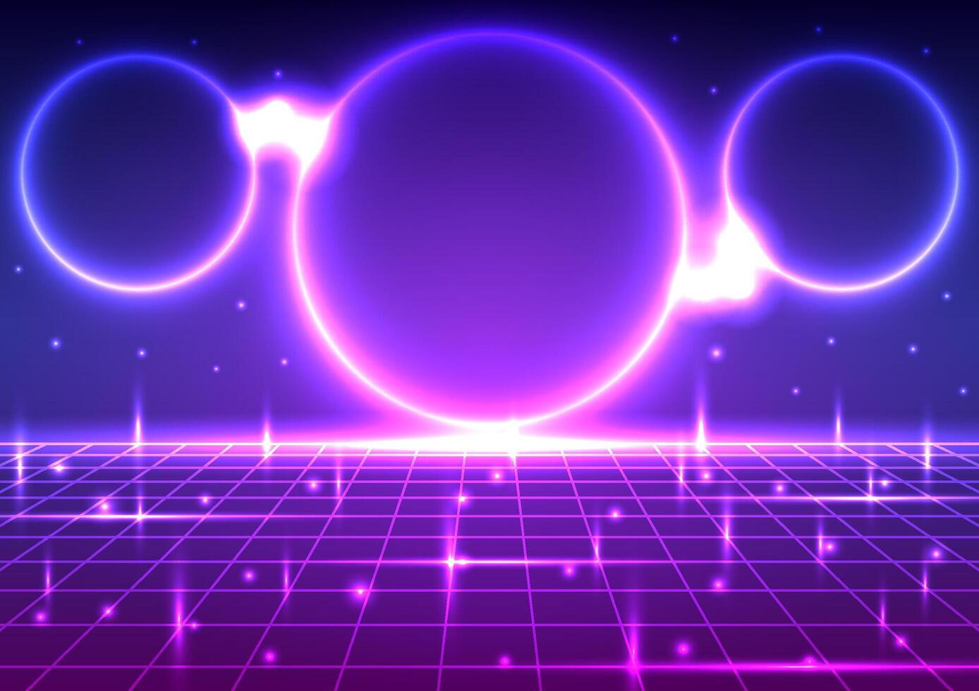 Digital retro technology in dark background. Sci-Fi cyberpunk futuristic 80s 90s concept. Design for wireframe, abstract, neon, light, grid, landscapes, retro, illustration. vector