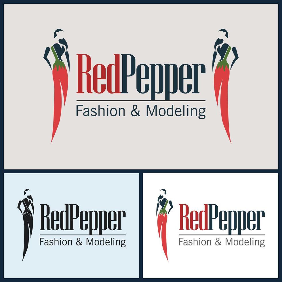 Female model pose with a combination of red chili peppers logo set templates design vector