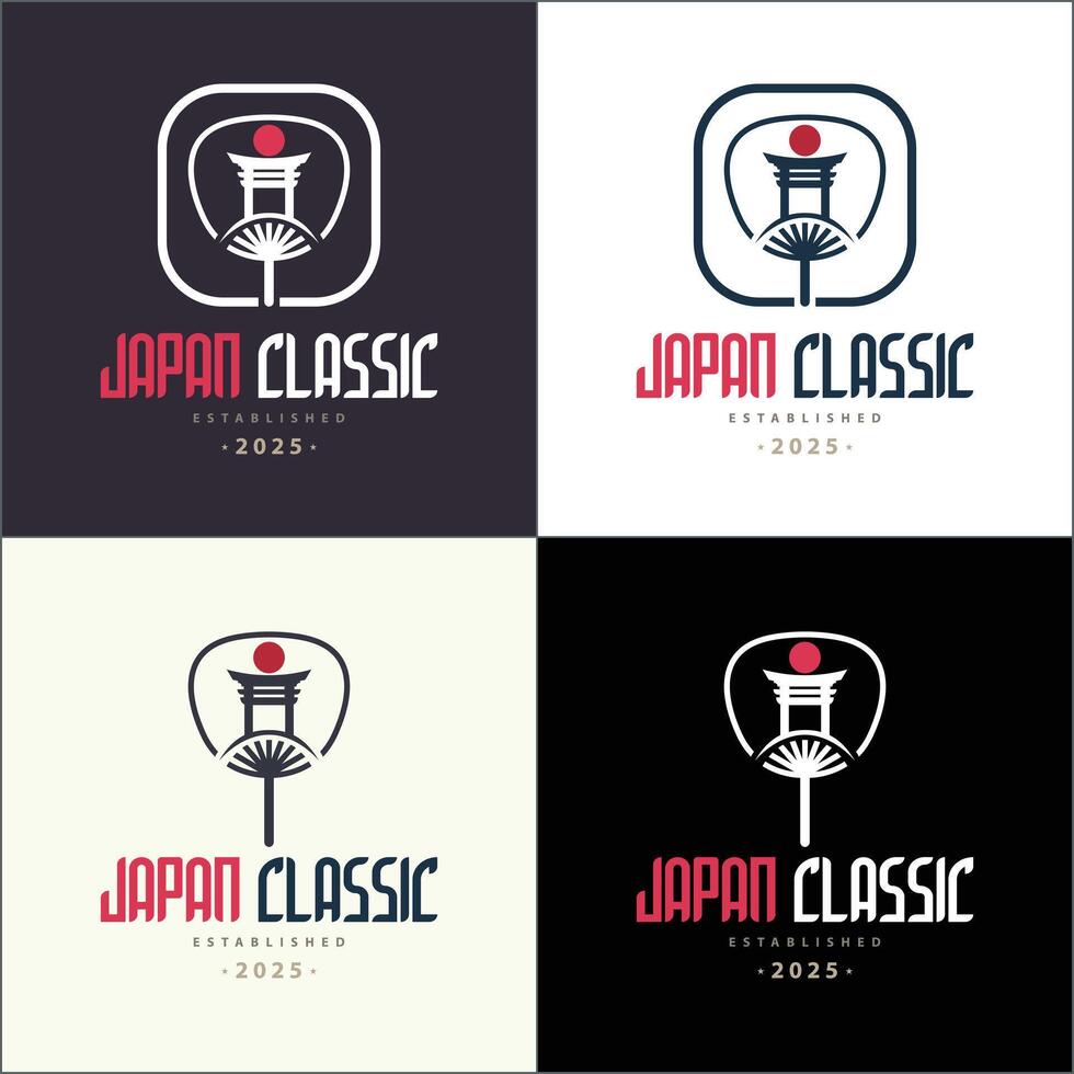 Folding fan and torii gates japanese traditional classic logo set template design vector