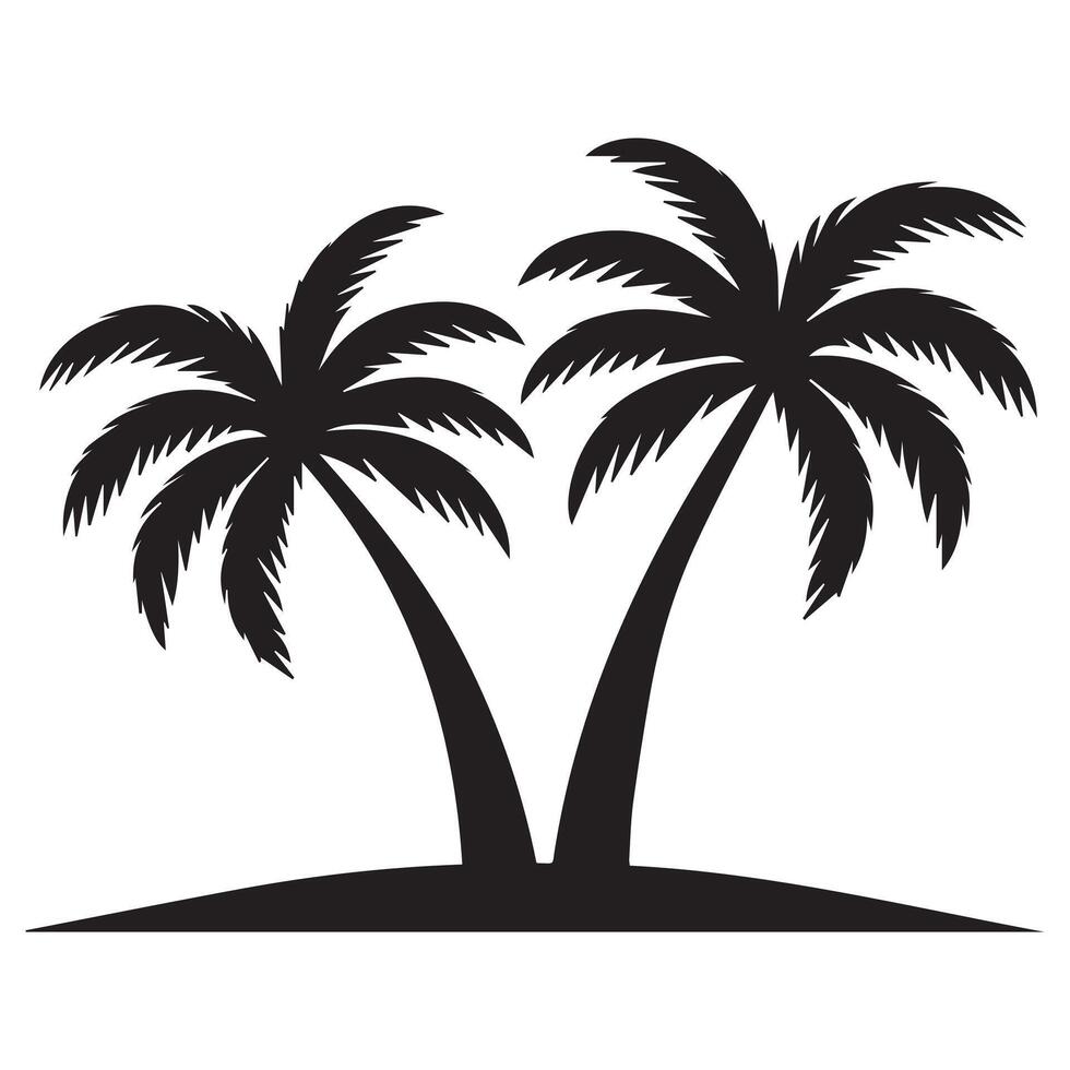 two palm trees on an island silhouette vector