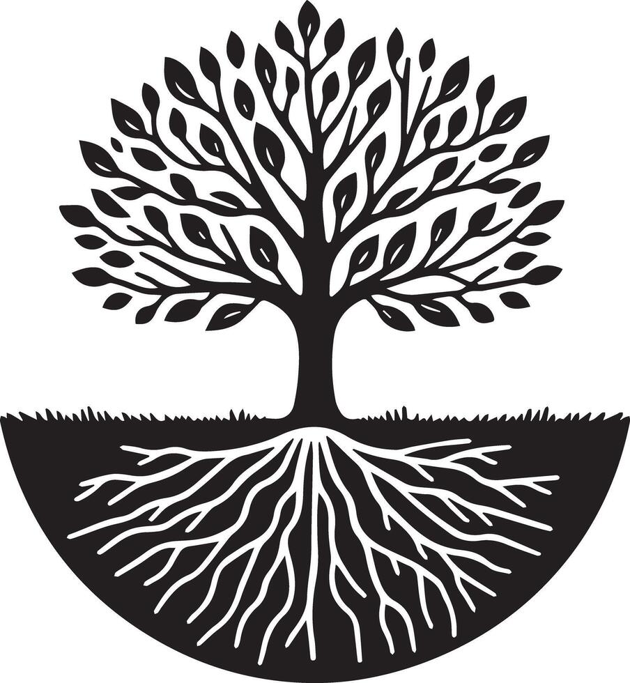 Vintage Linocut Tree with Roots Nature Illustration vector