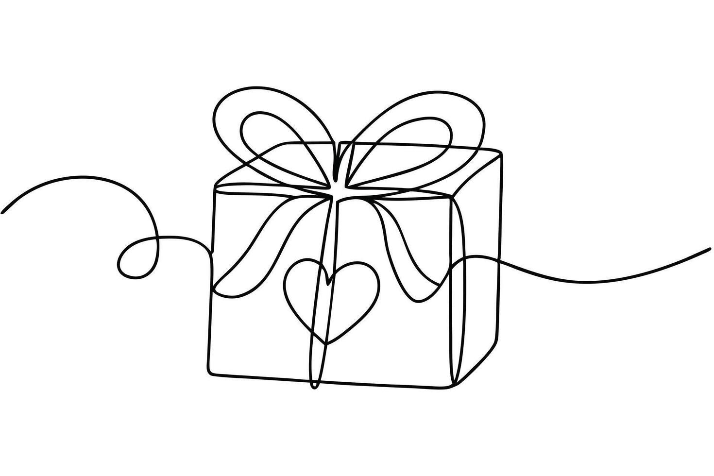 Single Line Drawing Gift Box with Bow and Heart vector