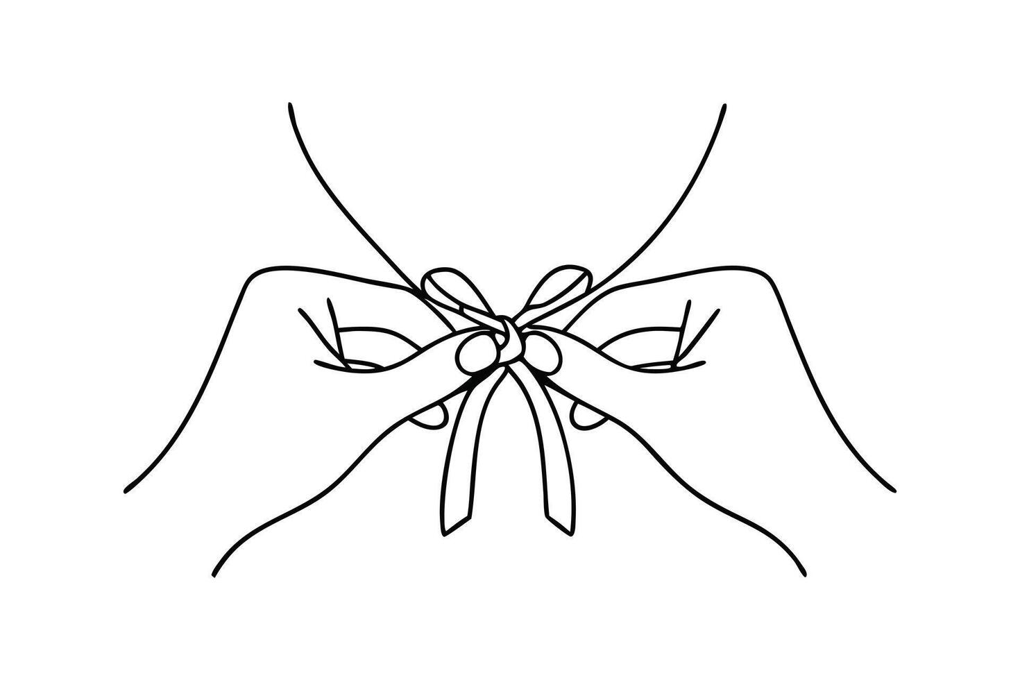 Hands Tying a Simple Ribbon Bow Knot Illustration vector