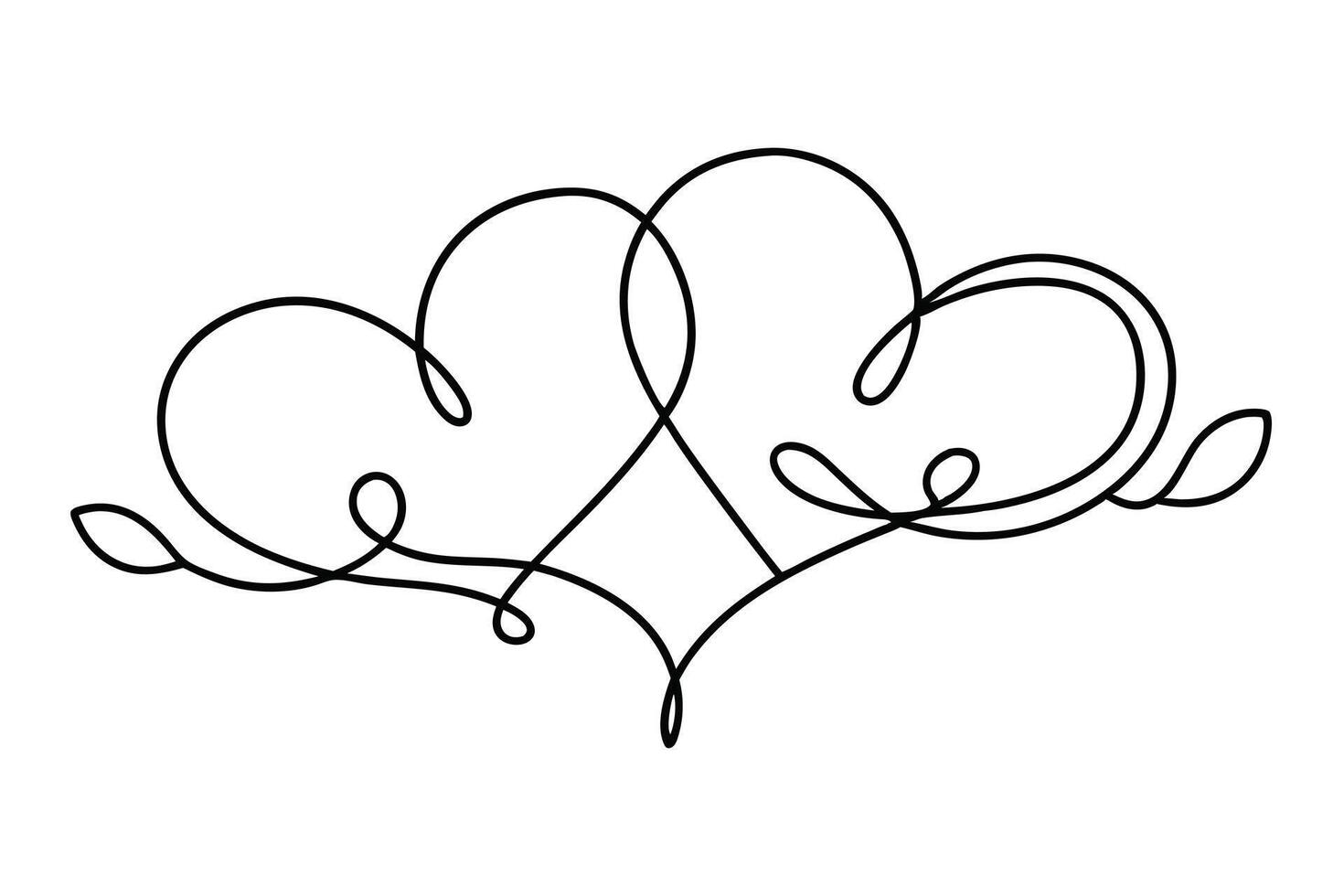 Intertwined Double Hearts OneLine Art Romantic Floral Design vector
