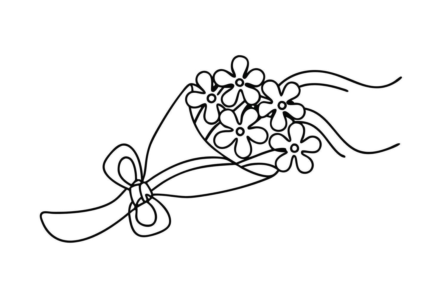 Simple Line Drawing of Flower Bouquet with Bow vector