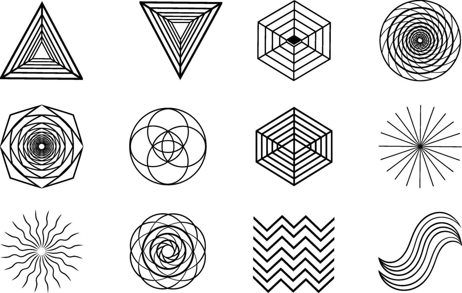 Geometric Shapes Abstract Art, Line Designs, Sacred Geometry Illustrations vector