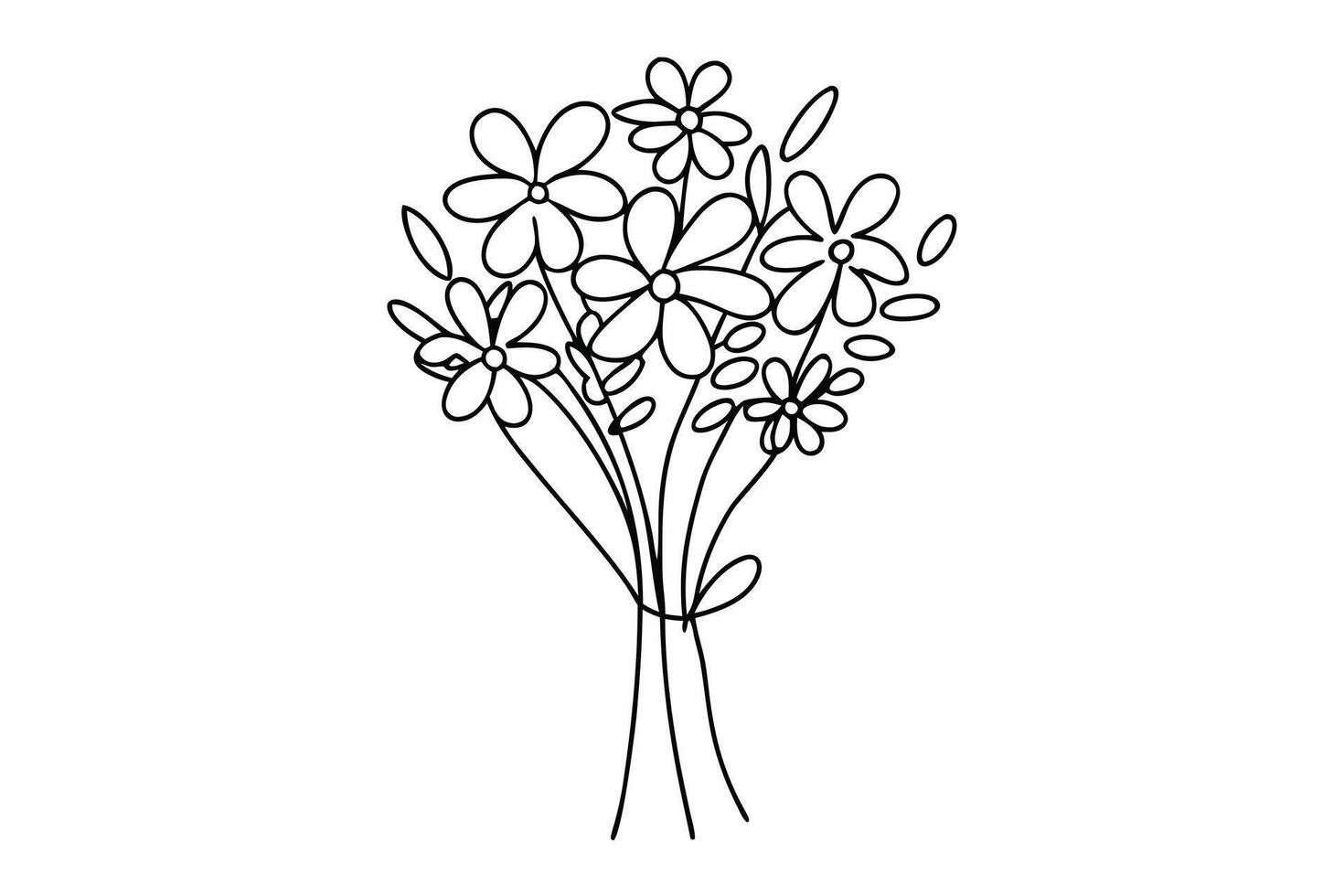 Simple Line Drawing of a Pretty Flower Bouquet Illustration vector