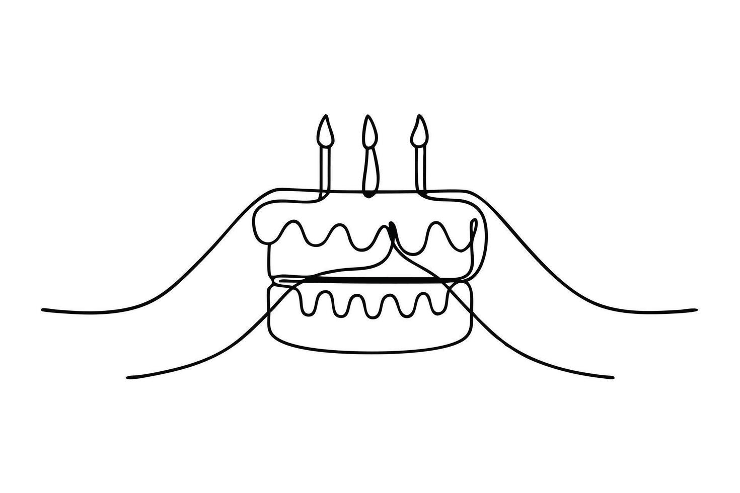 SingleLine Art Birthday Cake with Three Candles on Slide vector