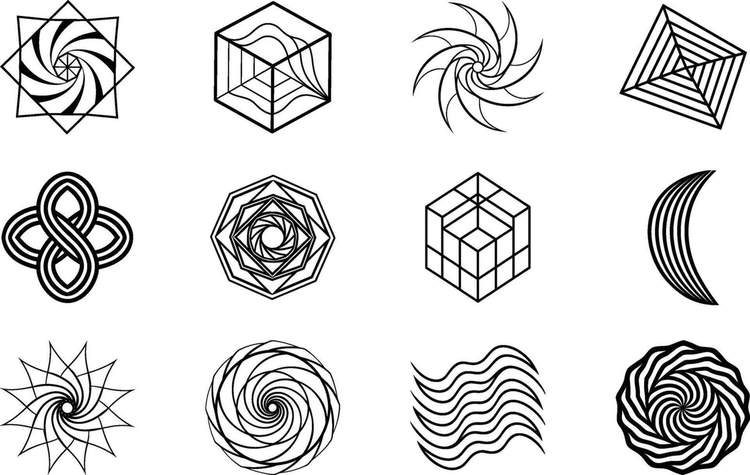 Geometric Abstract Designs Mandala, Cube, Spiral, Wave Patterns vector