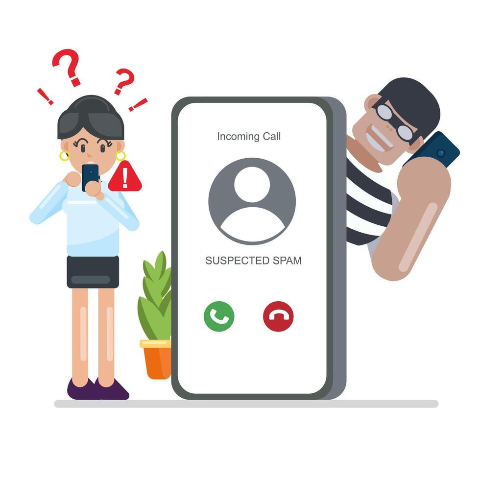 Spam Call Alert Woman Receiving Suspicious Call Flat Illustration vector