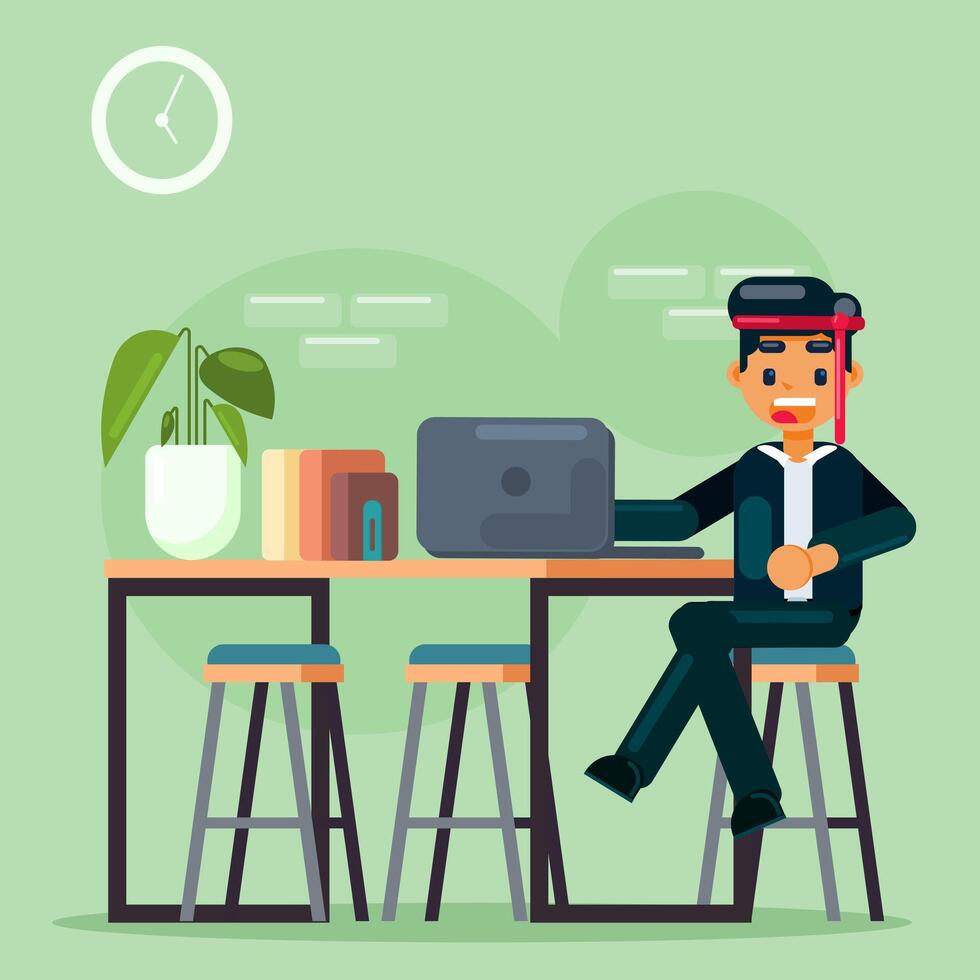 Relaxed Businessman Working at Modern Desk Flat Illustration vector