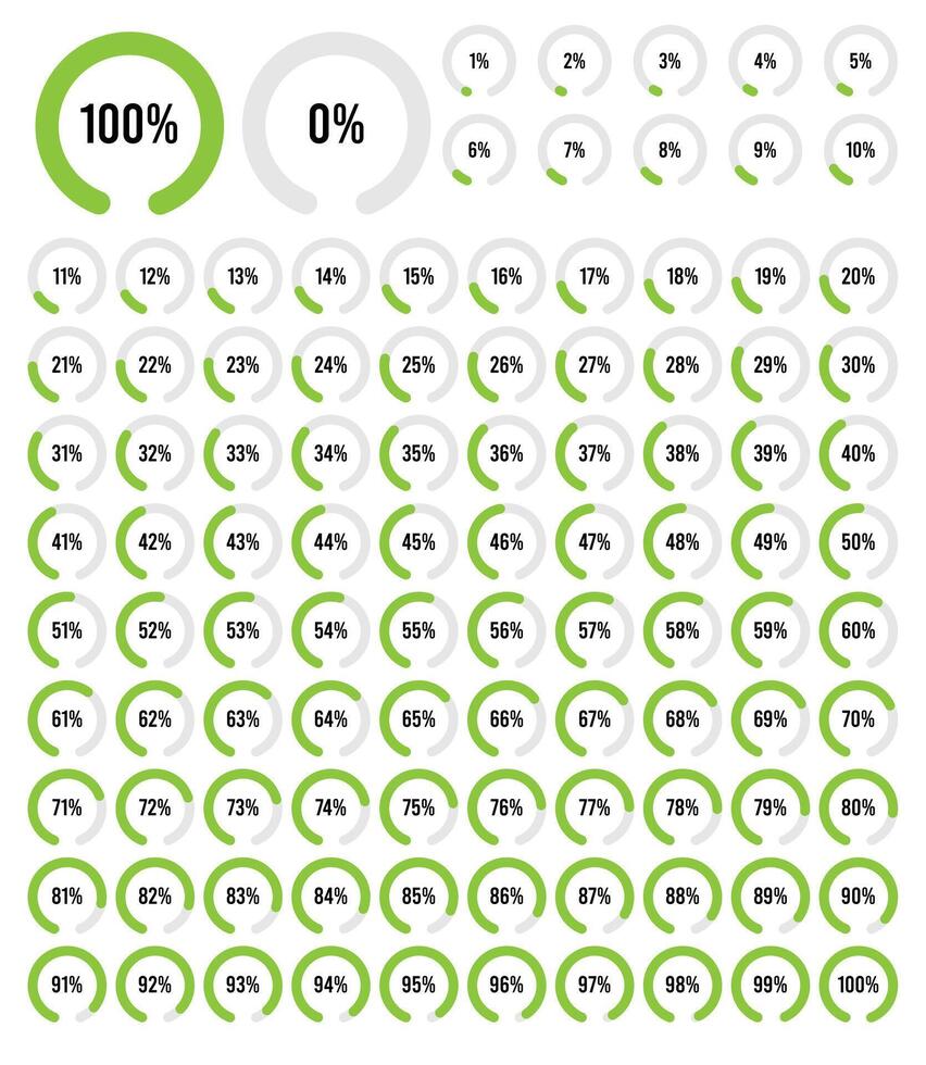 Set of circular sector percentage diagrams from 0 to 100. Set of circular sector percentage diagrams meters from 0 to 100 ready-to-use for web design user interface UI. vector