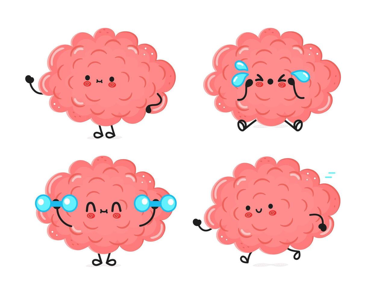 Funny Brain characters bundle set. hand drawn Brain character illustration vector
